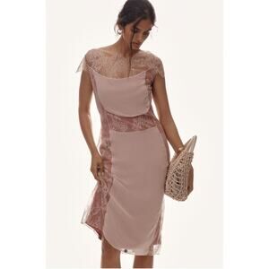 NWT Anthropologie Maeve Short-Sleeve Lace Slim Knee-Length Dress - Size L